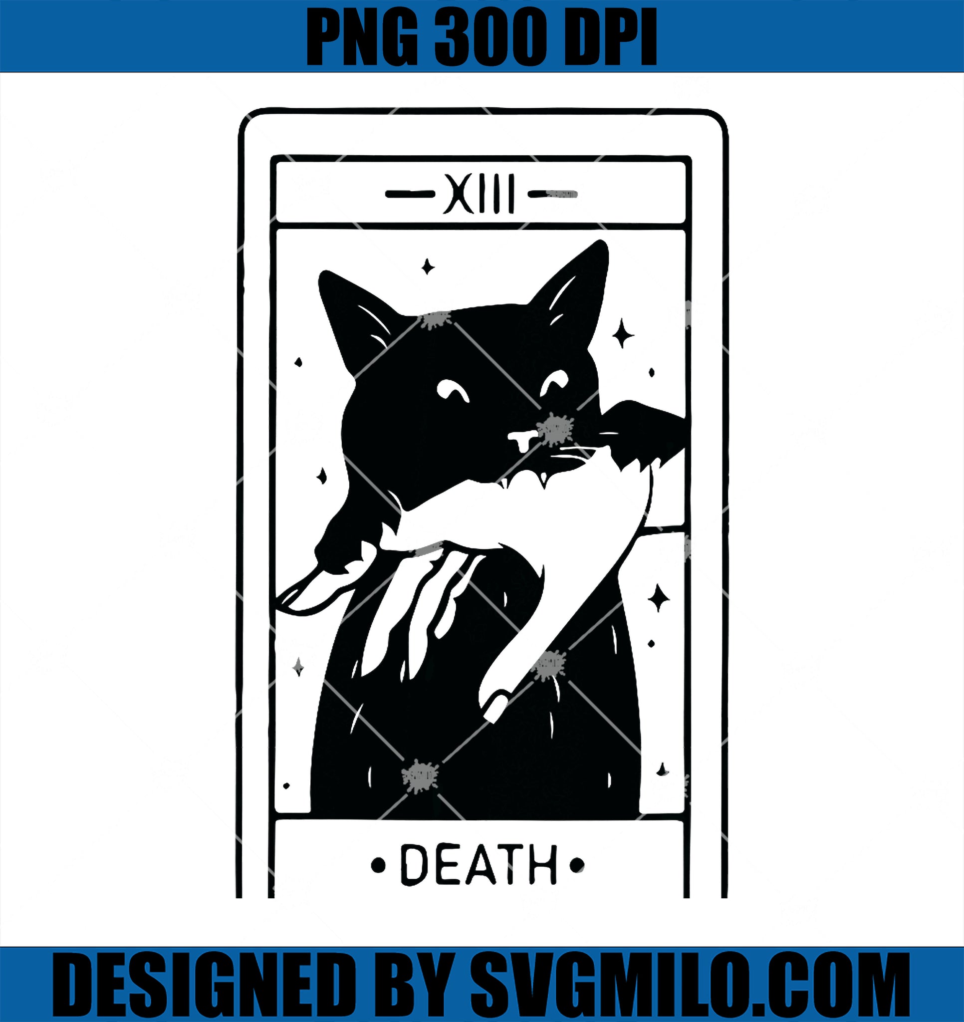 Black Cat Tarot Death Halloween Witchy Cat Lover PNG