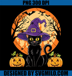 Black Cat Witch Halloween Pumpkin Bats Spooky Cat PNG