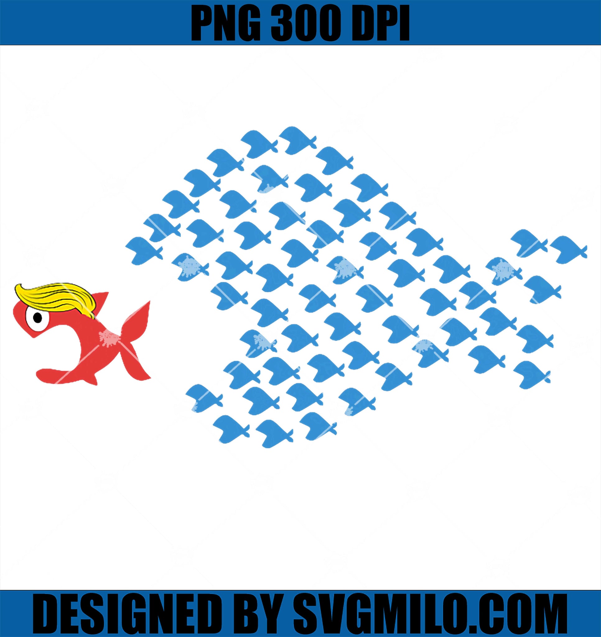 Blue Wave 2024 Funny PNG, Big Fish Eat Little Fish Trump Hair PNG