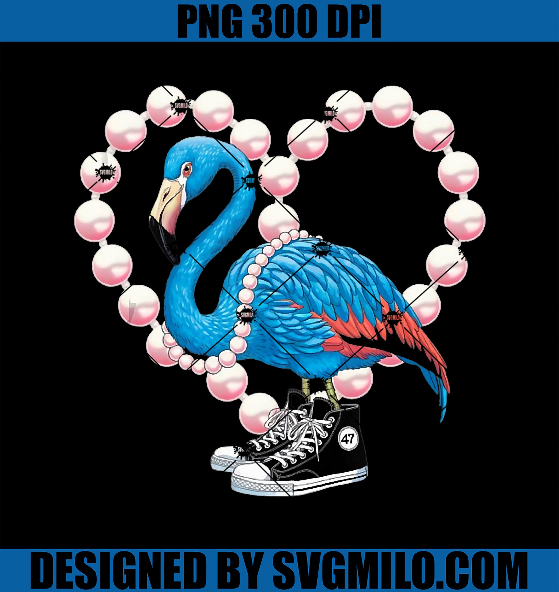 Blue Flamingo Rocks Chucks Surrounded by Pearls PNG