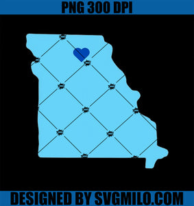 Blue Heart in State of Missouri Outline PNG