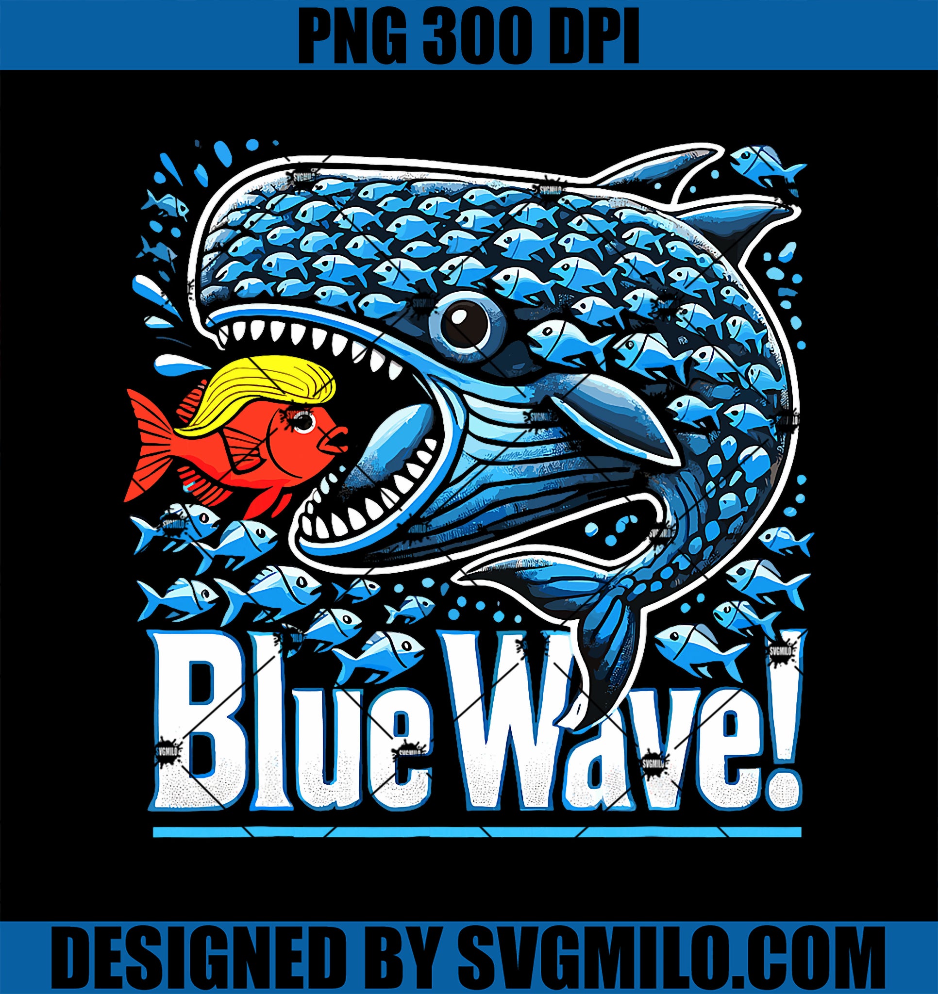 Blue Wave 2024 PNG,Funny Big Fish Eat Little Fish Trump Hair PNG