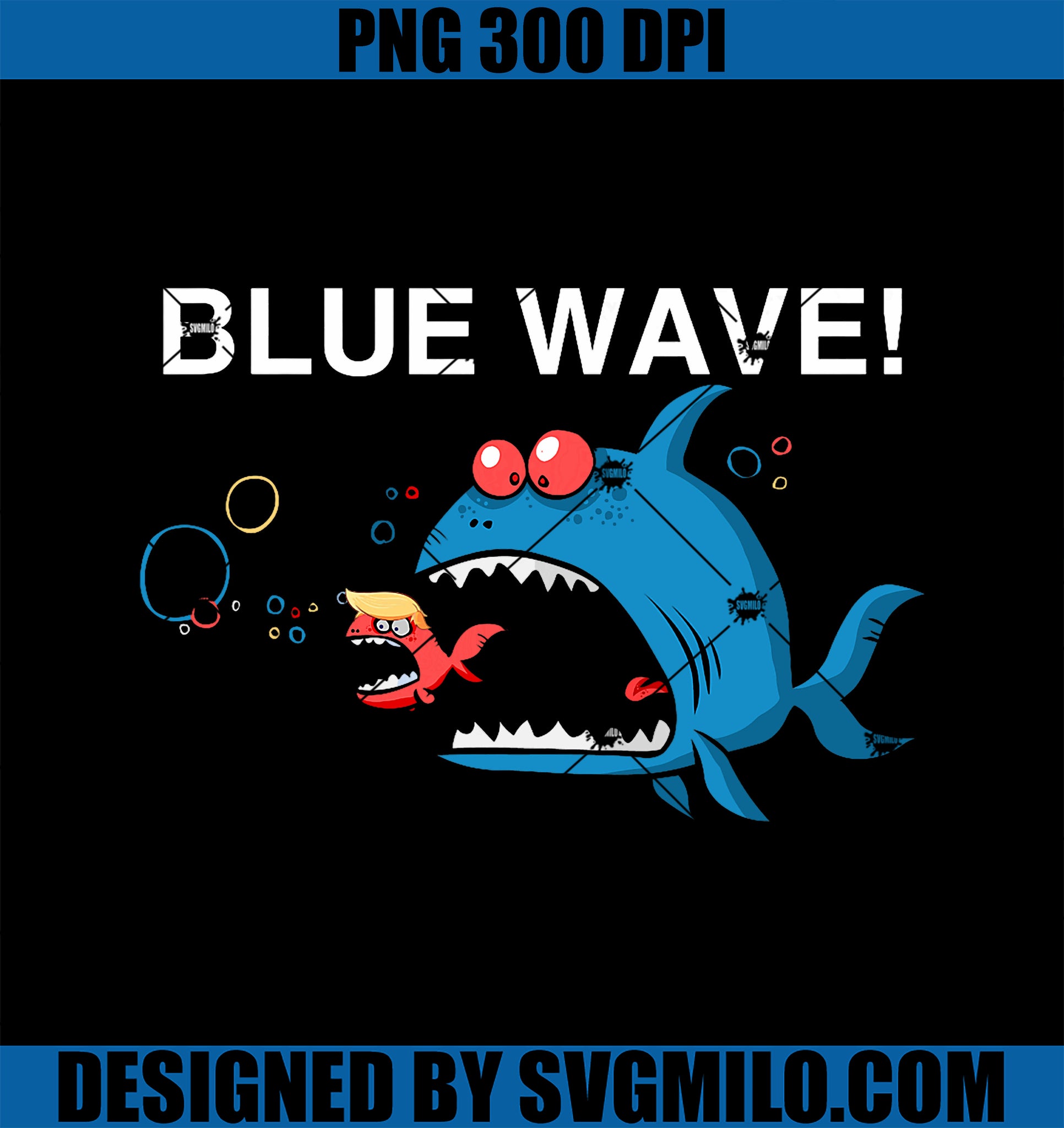 Blue Wave Trump Big Fish Eat Little Fish PNG, Trump Hair PNG