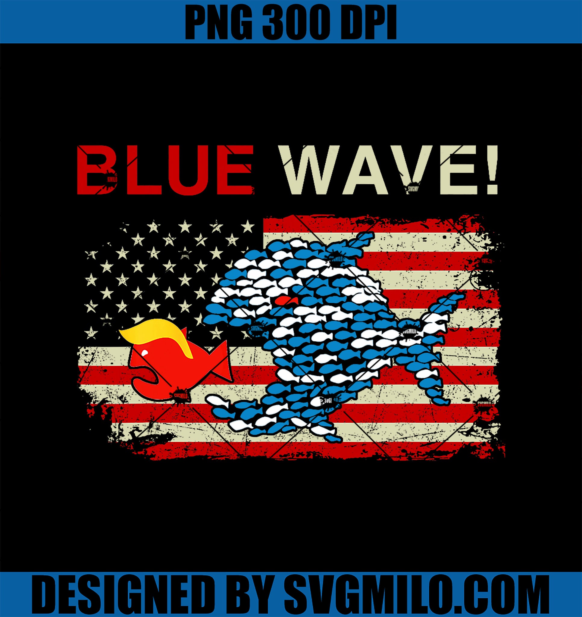 Blue Wave Trump Funny PNG, Big Fish Eat Little Fish Trump Hair PNG