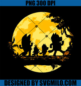 Bluey Walking Under Yellow Moon PNG, Bluey Halloween PNG