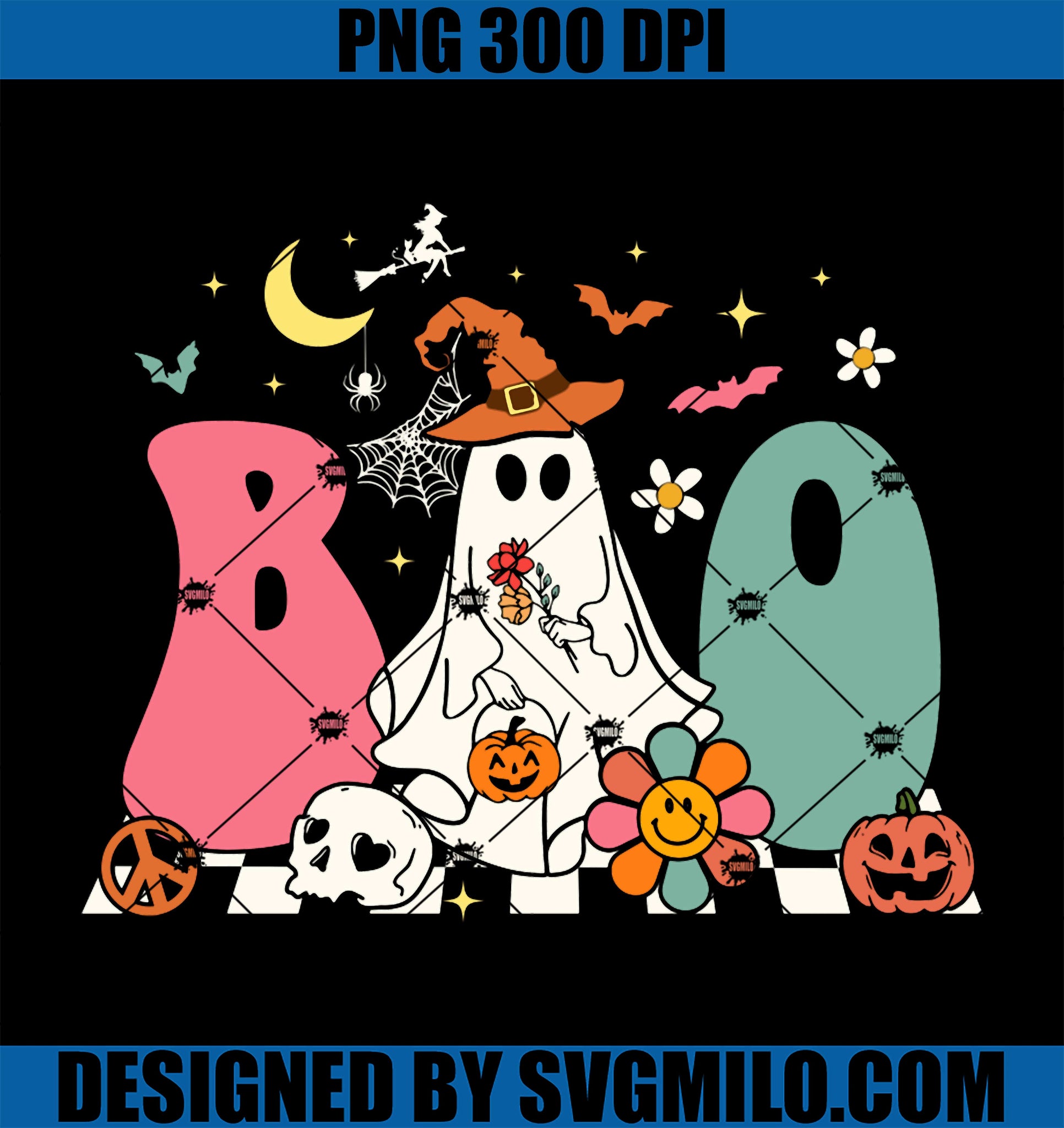 Boo Halloween  Spiders PNG, Ghosts Pumkin PNG, Retro Ghost PNG