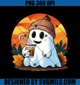 Boo Ghost Drinking Coffee Halloween 2024 PNG