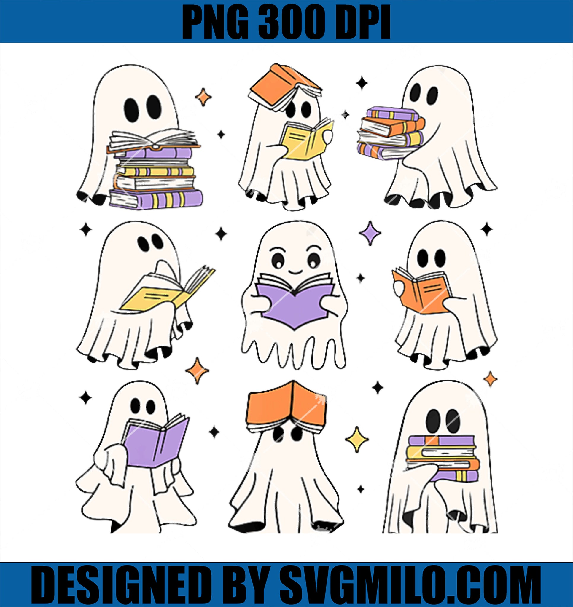 Book Lover Librarian Halloween PNG, Ghost Reading Cute Teacher PNG