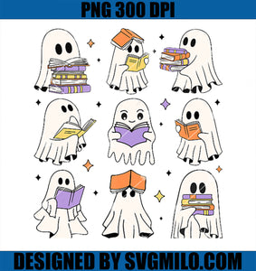 Book Lover Librarian Halloween PNG, Ghost Reading Cute Teacher PNG