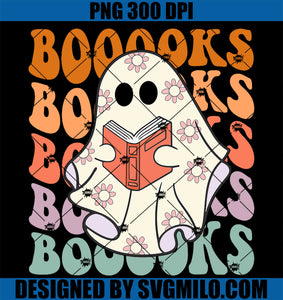 Booooks Ghost Funny PNG, Halloween Teacher Book Library Reading PNG