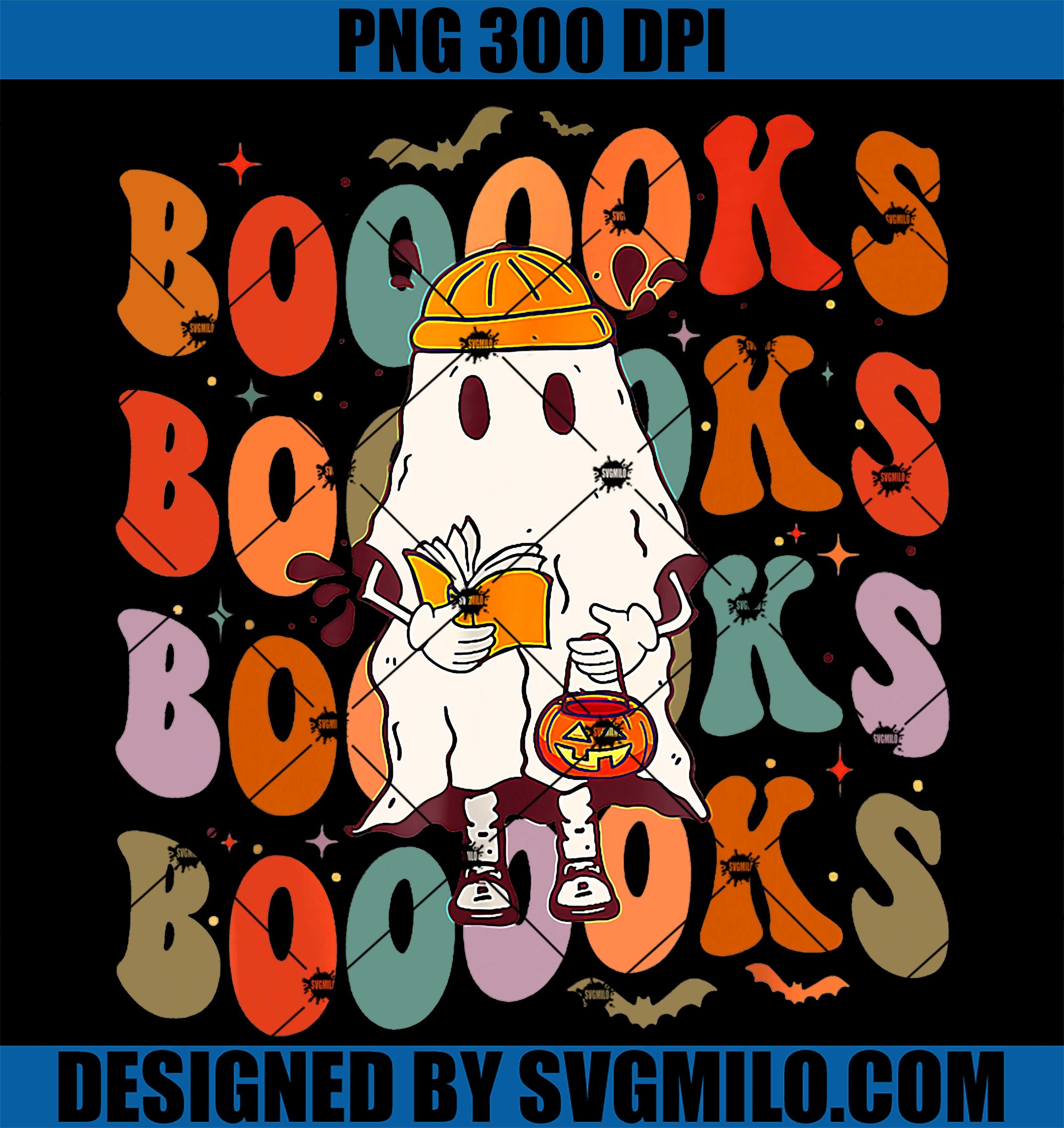 Booooks Retro Groovy Cute Ghost PNG, Book Reading Funny Halloween PNG