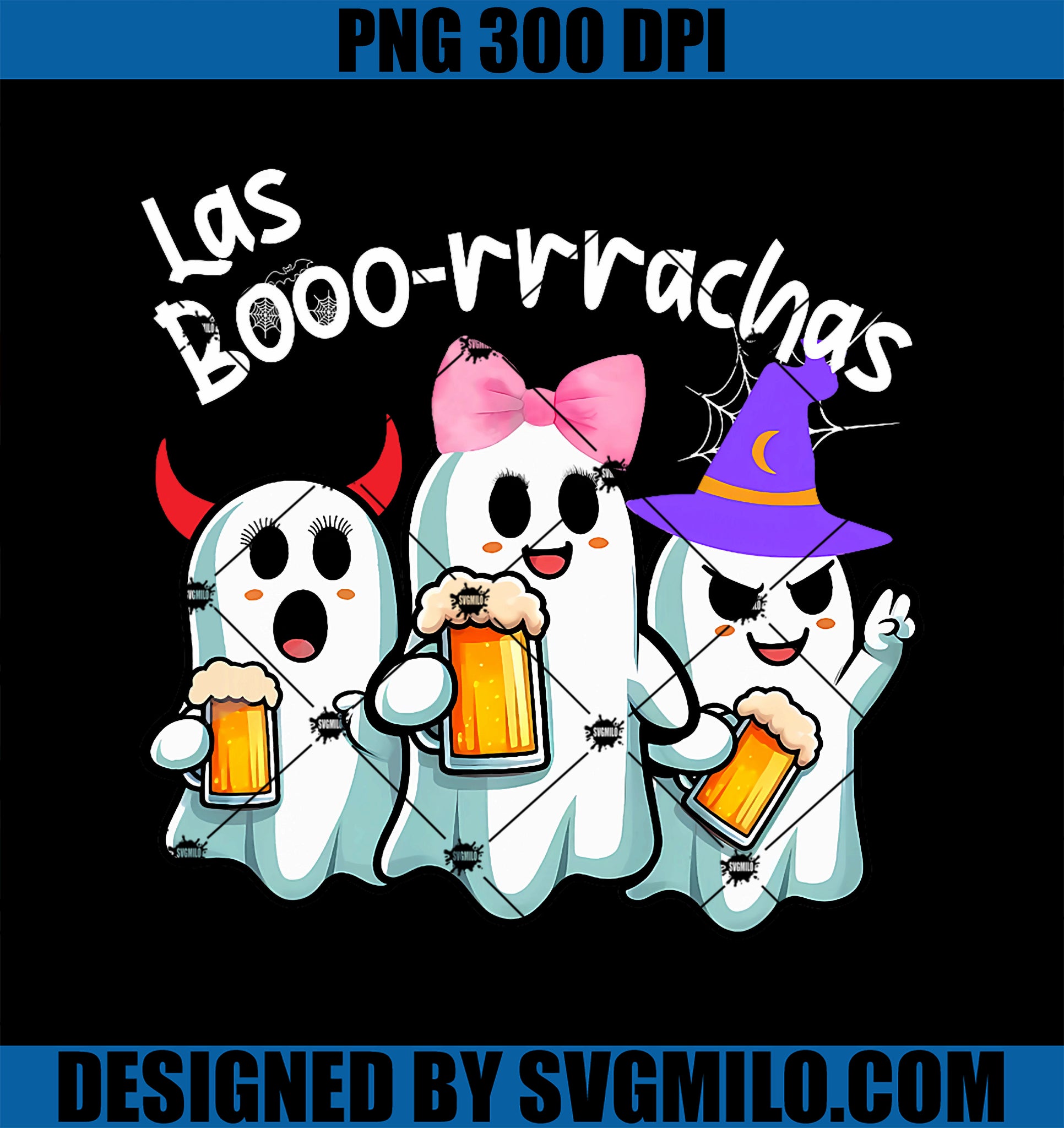 Boorachas Funny Halloween PNG, Ghost Drinking Margarita Boo Racha PNG