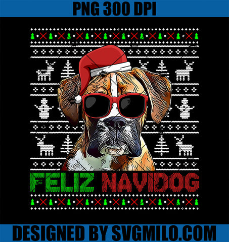 Boxer Dog Feliz Navidog Funny Christmas PNG