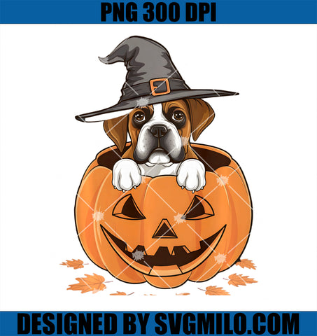 Boxer Halloween Dog in Pumpkin Witch Hat PNG