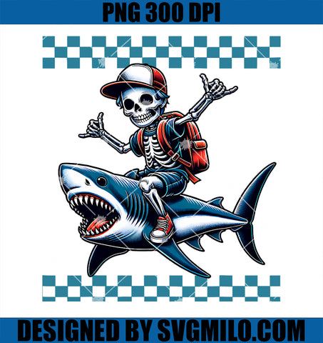 Boys Skeleton Riding a Shark Back to School PNG