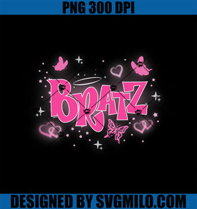 Bratz - Pink Y2K Butterfly Logo with Hearts PNG