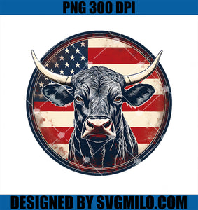 Bull American Flag Rodeo Distressed Cowboy Red Western PNG