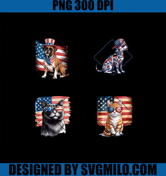 Patriotic Dog Cat PNG, USA Flag 4th of July PNG