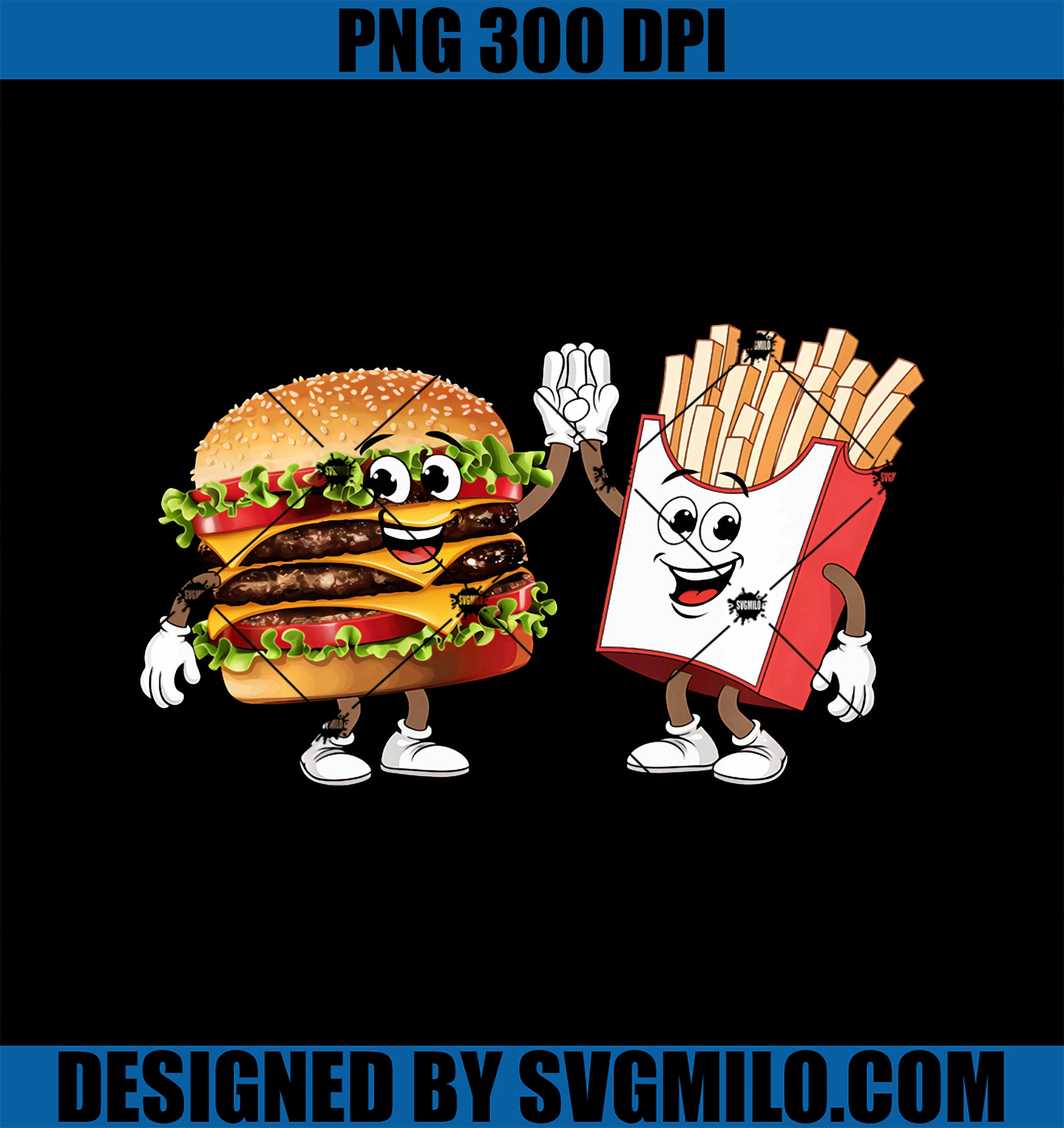 Burger and Fries Foodie Gift PNG, Funny Cheeseburger and French PNG