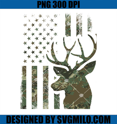 Camo American Flag Buck Hunting Gift for Elk Deer Hunter PNG