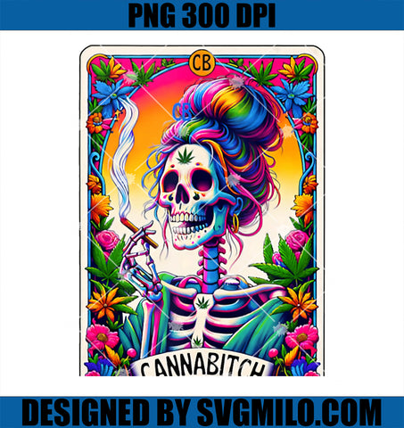 Cannabitch For Stoners Weed Smoker Skeleton PNG, Retro Tarot Card PNG