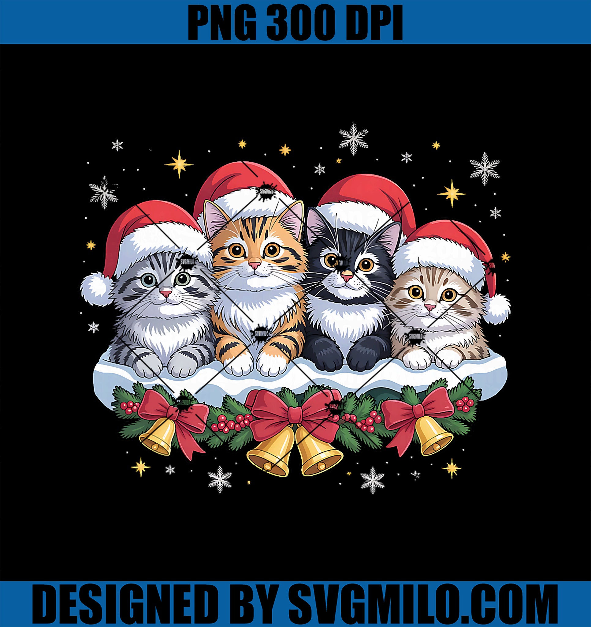 Cat Christmas Light Santa Hat Xmas PNG, Decorations Meowy Catmas PNG