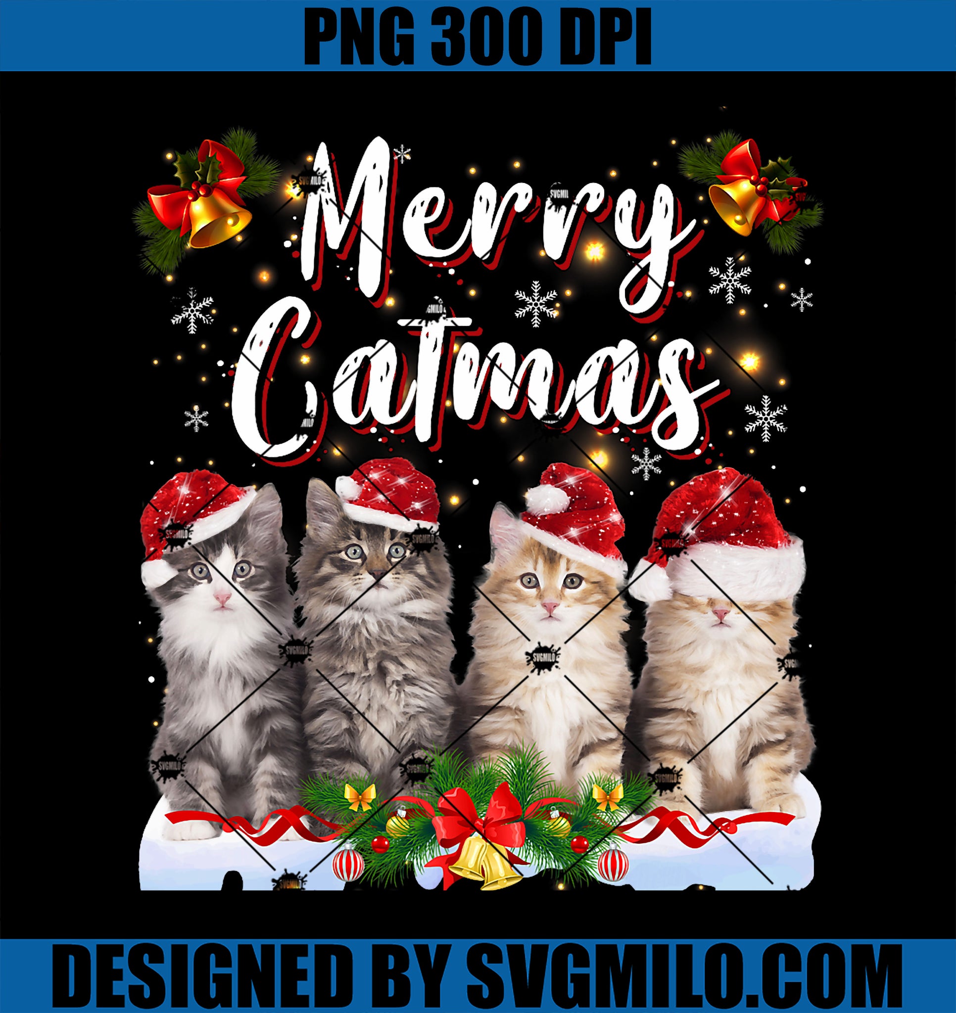 Cat Christmas Santa Hat PNG, Funny Merry Catmas Meowy PNG