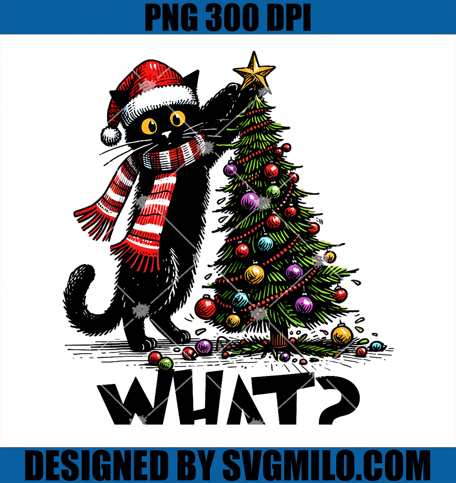 Cat What Christmas Murderous Black Cat Pushing Tree Xmas PNG