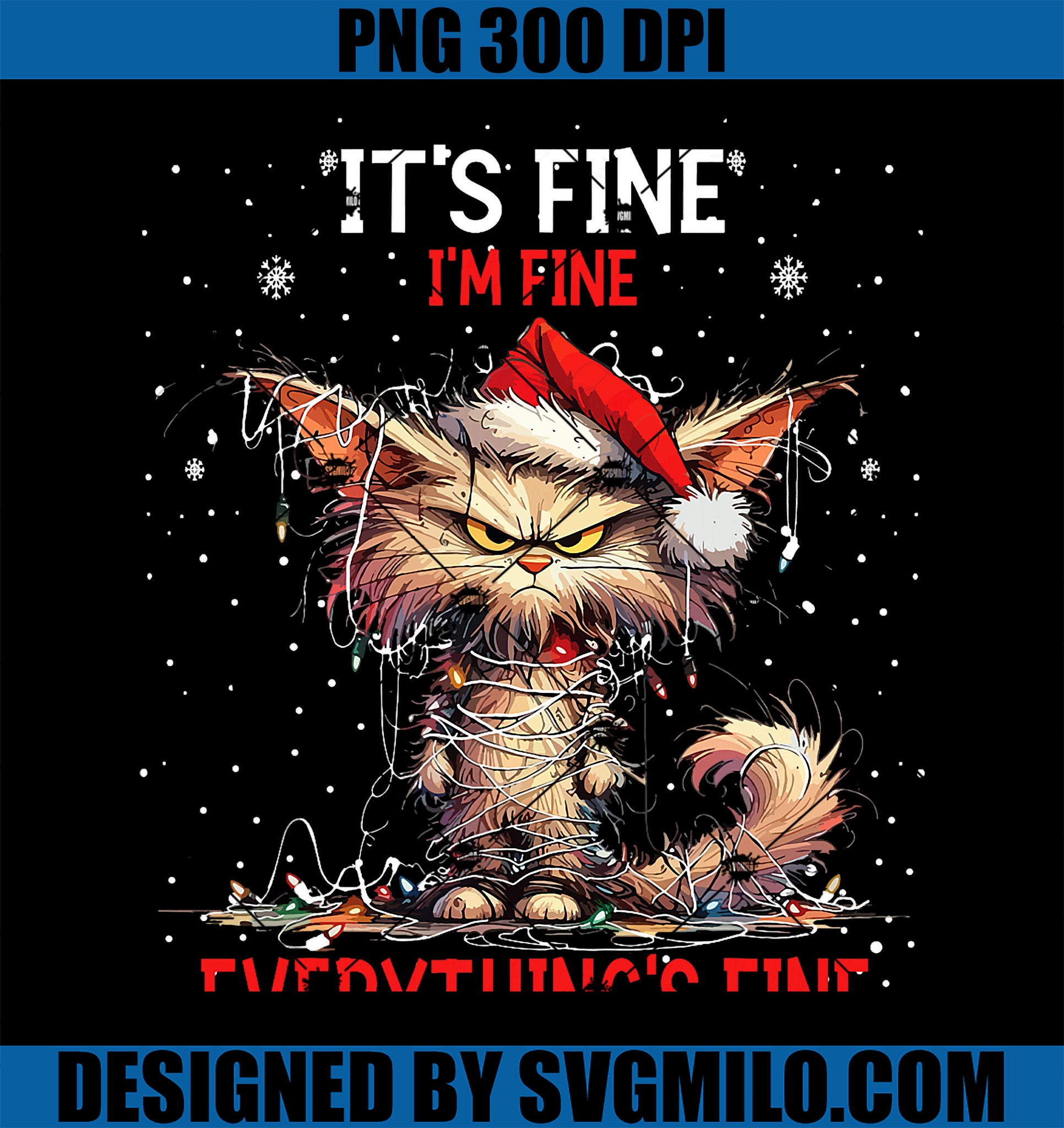 Cat Xmas Lights It_s Fine I_m Fine Everything Is Fine PNG