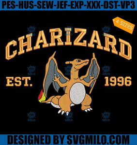 Charizard Embroidery Design, Pokémon Dragon EST 1996 Machine File