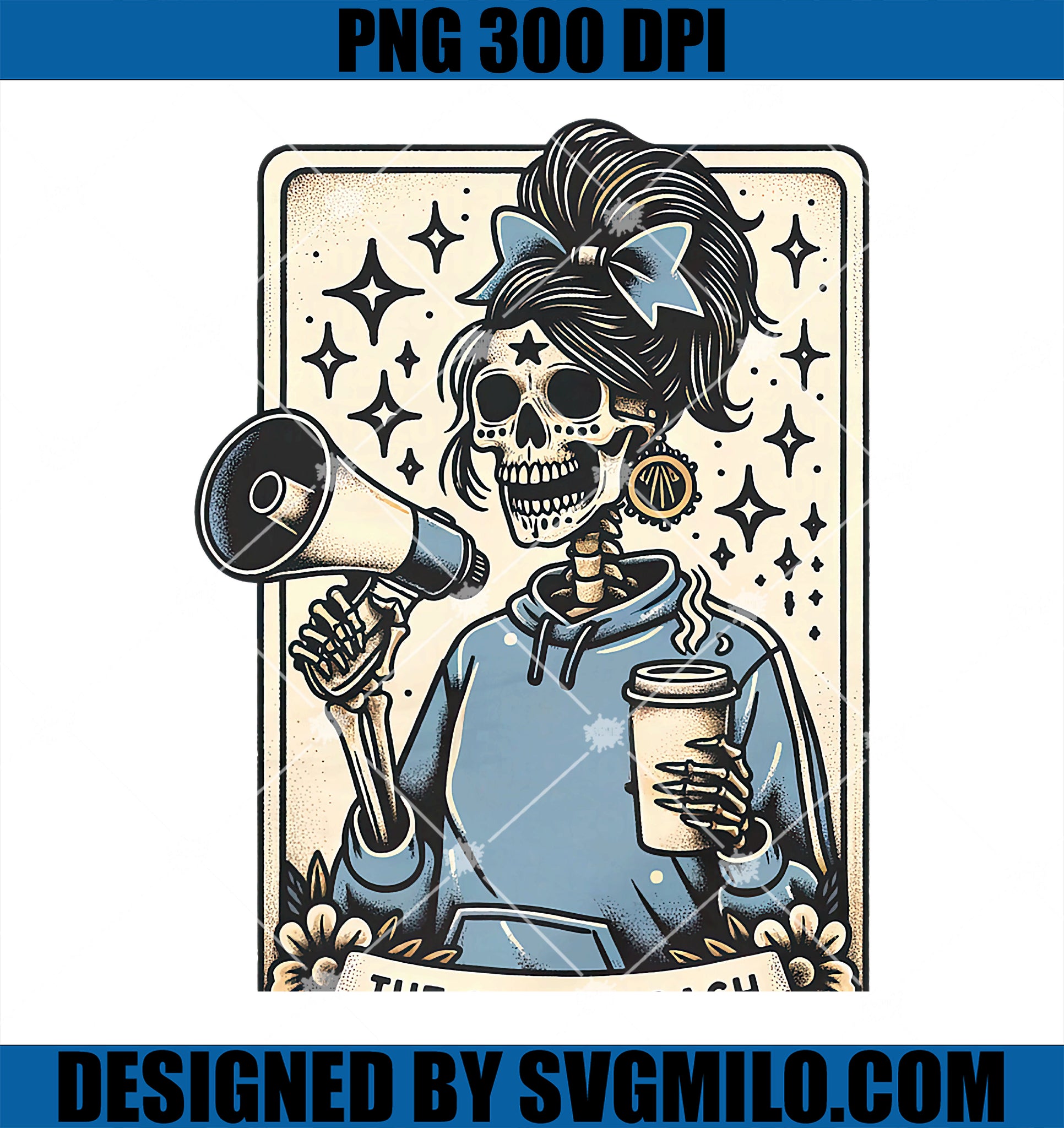 Cheer Coach Tarot Card Skeleton PNG, Cheerleading Coach Halloween PNG
