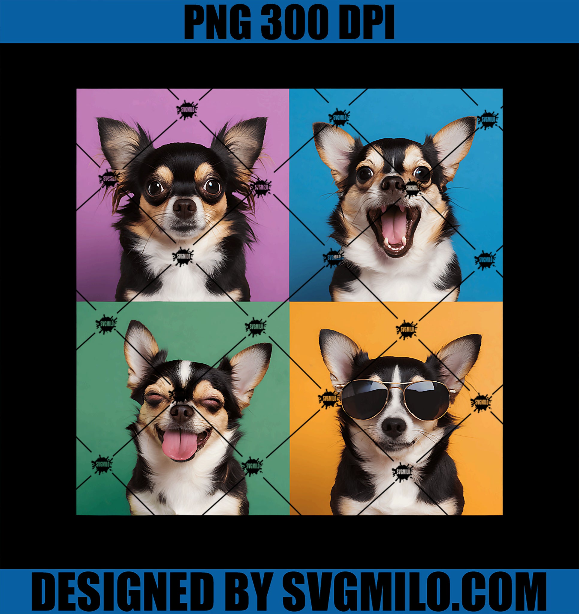 Chihuahua Pet Face Portrait Photobooth With Sunglasses PNG