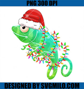 Christmas Lights Chameleon Wearing PNG, Xmas Hat Chameleon Lover PNG