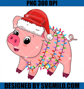 Christmas Lights Pig Wearing Xmas Hat PNG, Pig Lover Farmer PNG