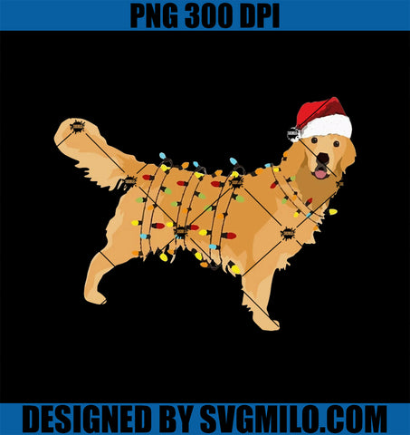 Christmas Golden Retriever PNG, New Year Dog  Christmas Lights PNG