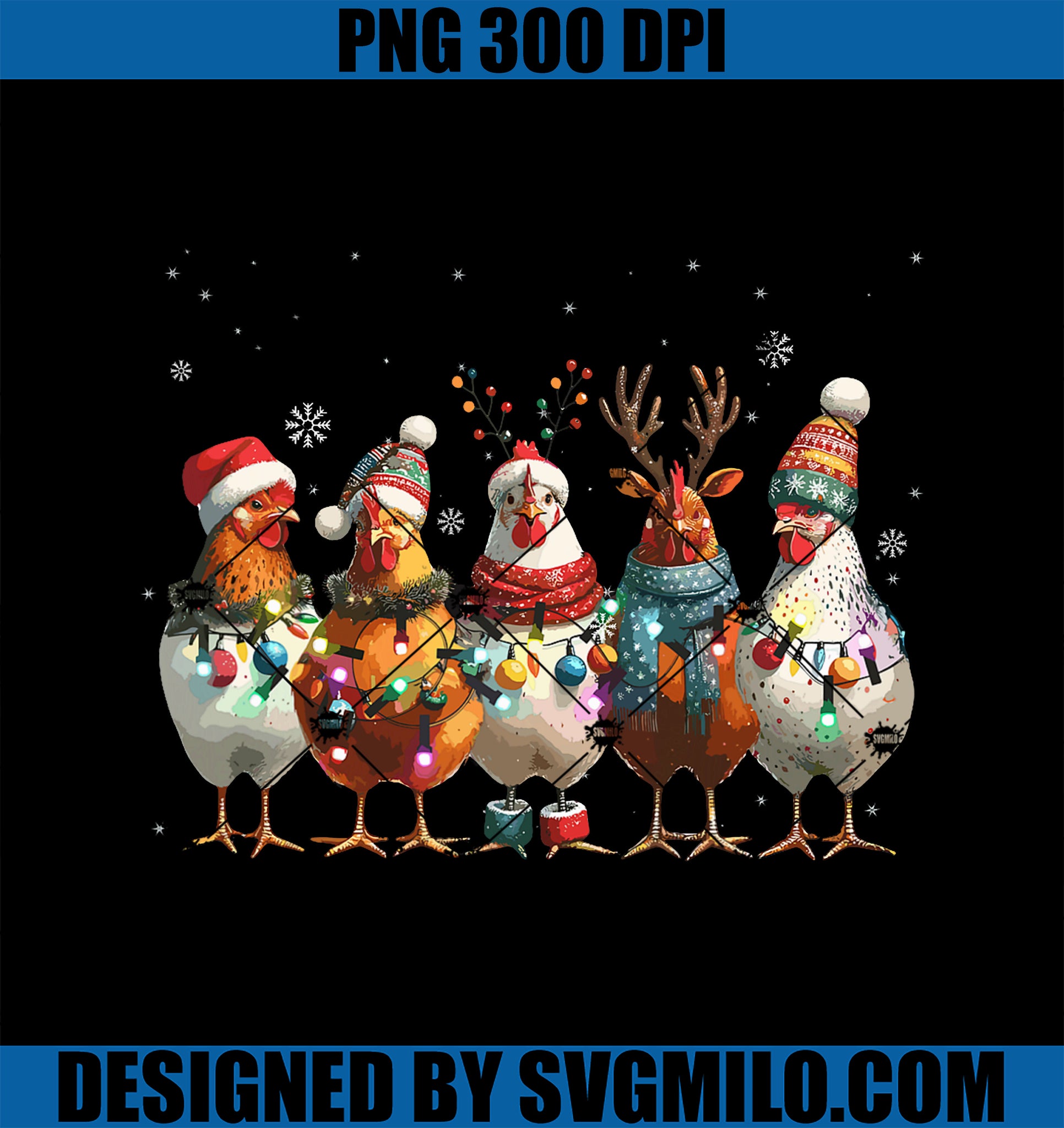 Christmas Lights Chicken Santa PNG, Funny Xmas Tree Chicken PNG