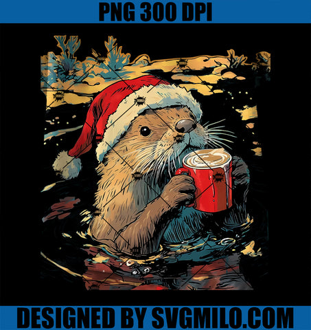 Christmas Otter Drinks Coffee PNG