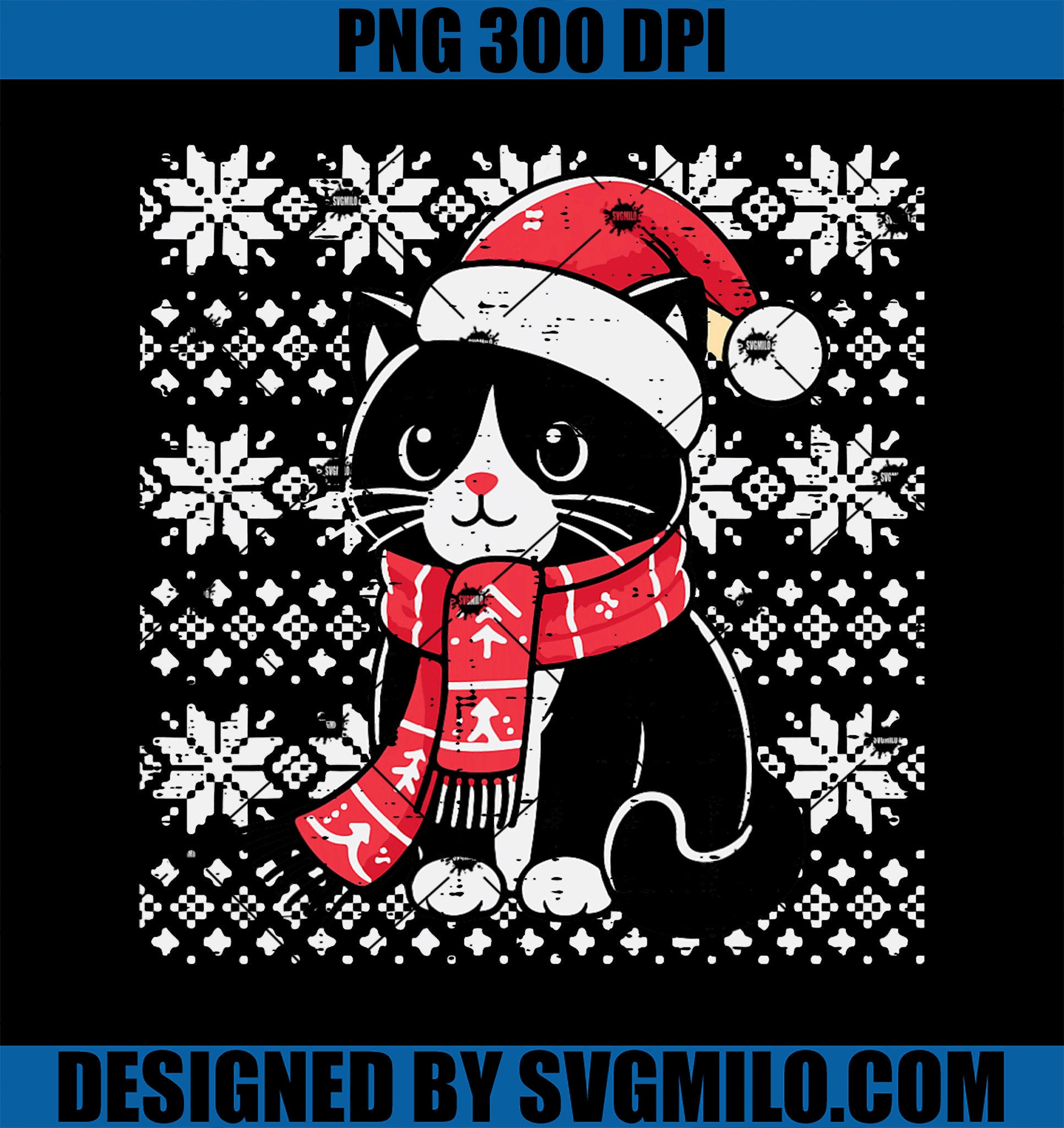 Christmas Tuxedo Cat Santa Scarf Ugly Xmas PNG