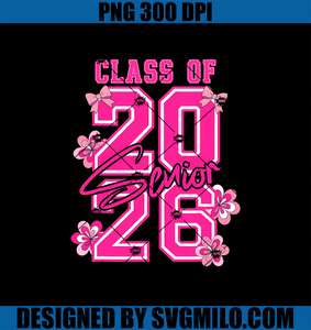 Class Of 2026 Senior Pink PNG, Coquette Bow Flowers Graduation PNG