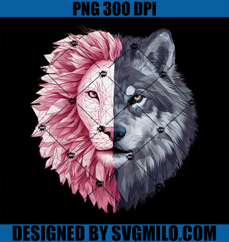 Cool Half Lion Half Wolf Bright Colorful Polygonal Triangles PNG