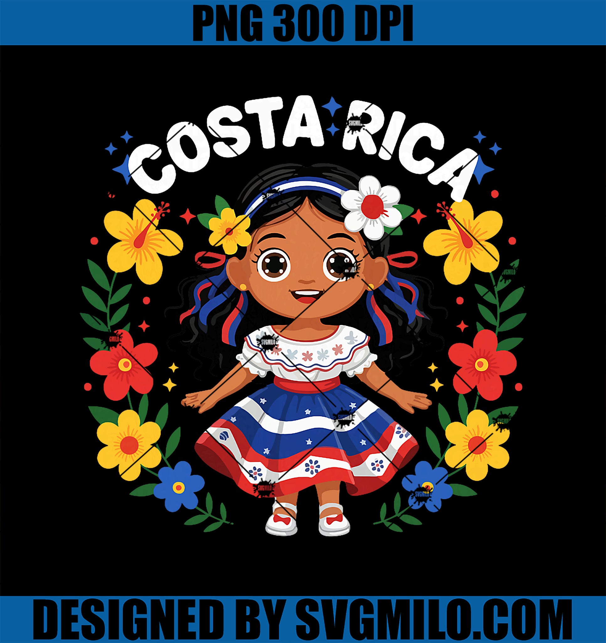 Costa Rica Costa Rican Girl PNG, Traditional Dress Flowers PNG