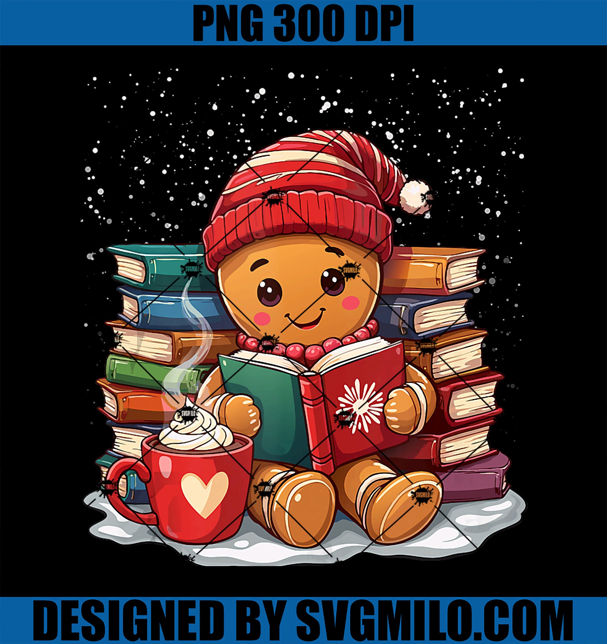 Cozy Gingerbread Reading Book Lovers Xmas Bookworm Librarian PNG