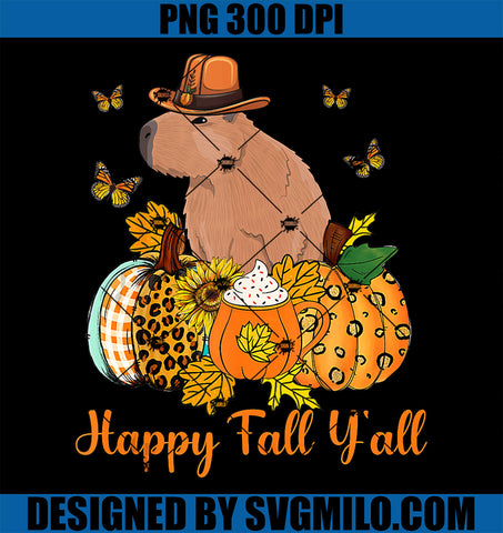 Cute Capybara Happy Fall Y'all PNG, Thanksgiving Day Pumpkin PNG