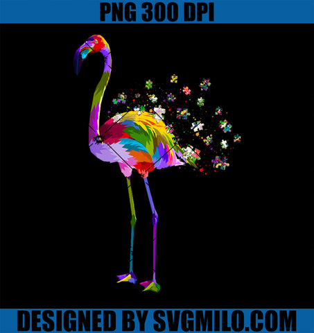 Cute Autism Awareness Flamingo With Puzzle Pieces Flying PNG