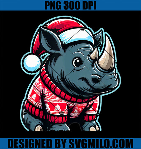 Cute Baby Rhino With Santa Hat Christmas Xmas Rhinoceros PNG