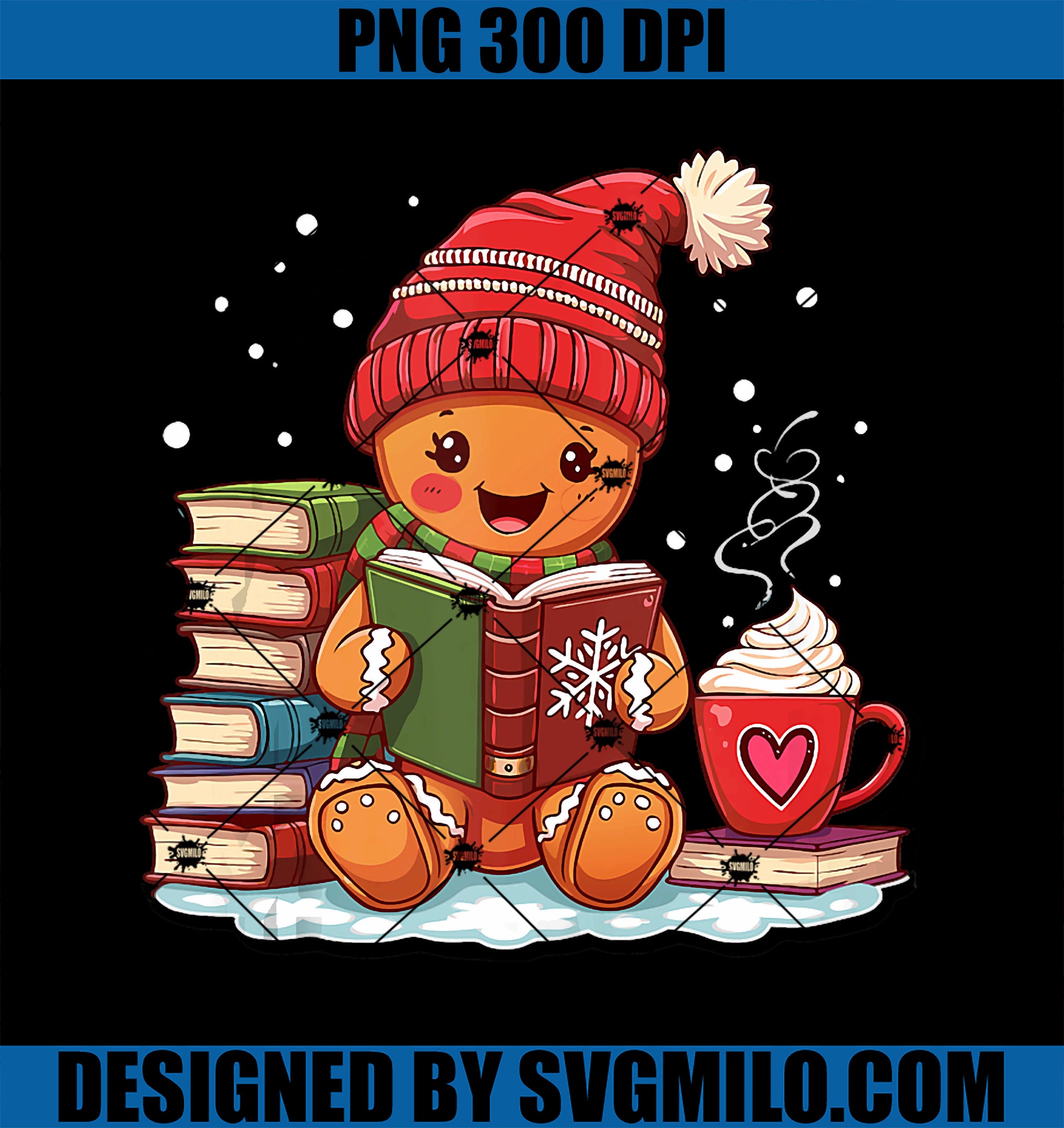 Cute Cozy Gingerbread Reading Book Lovers Xmas Gingerbread PNG