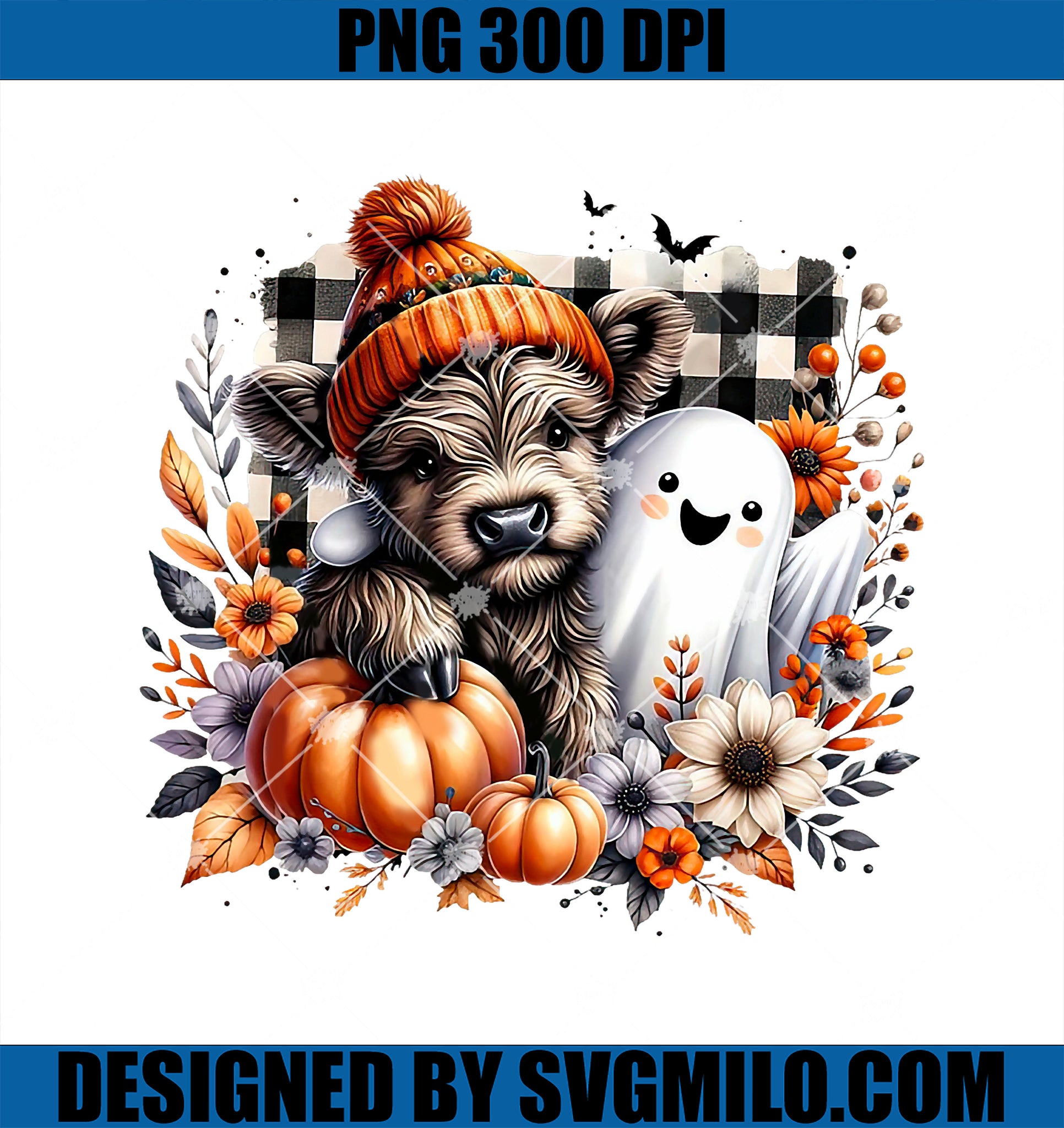 Cute Fall Highland Cow PNG, Ghost Spooky Season Autumn PNG