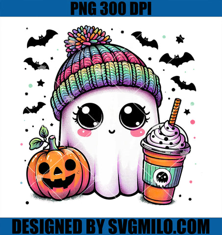 Cute Ghost Drinking Coffee Halloween PNG, Ice Coffee Pumpkin PNG