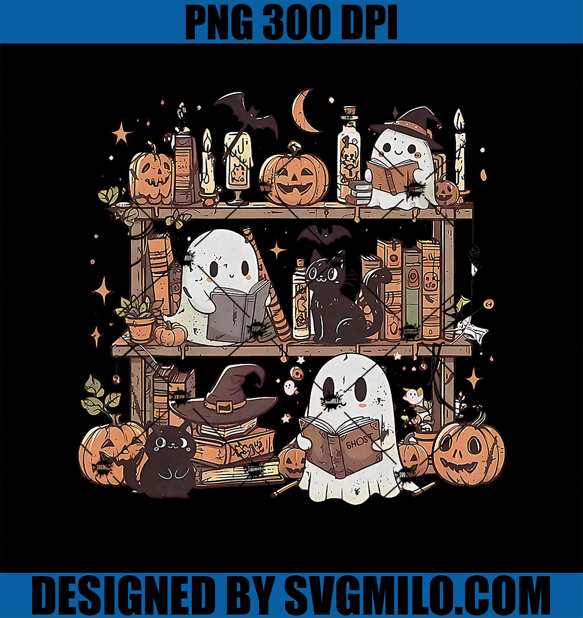 Cute Ghost Reading Book Lovers PNG, Halloween Nerd Books Teacher PNG