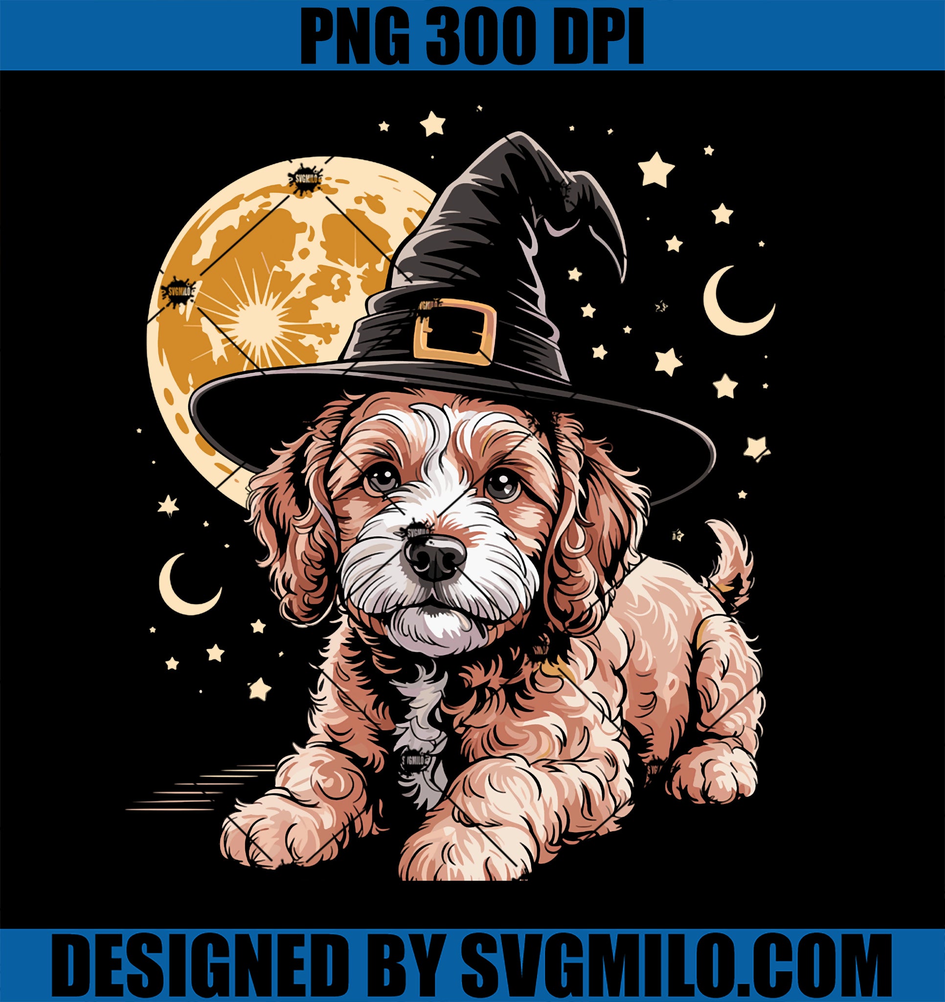 Cute Goldendoodle Dog Witch Hat PNG, Funny Halloween Dog Lovers PNG